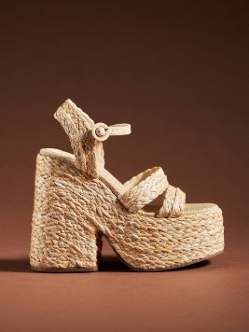 Larroude Natural Braided Platform Block Heel Sandal